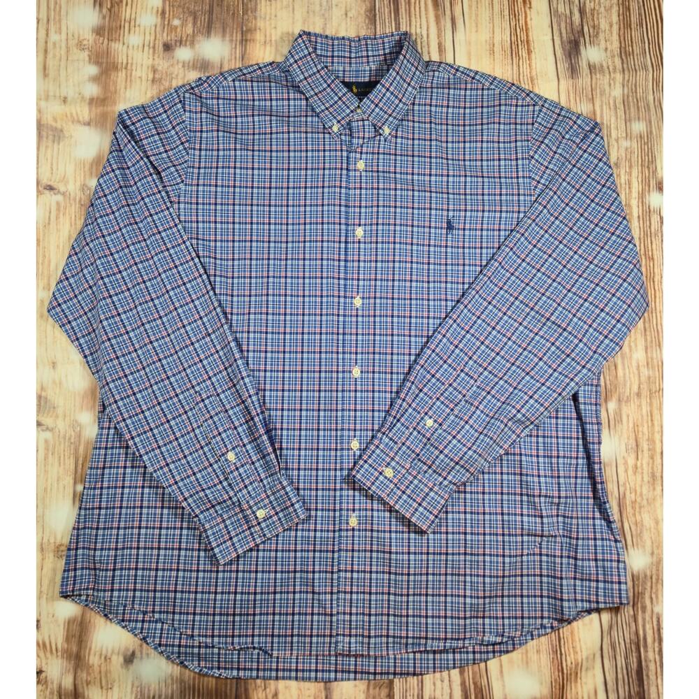 Polo Ralph Lauren Shirt Mens XXL Blue Plaid Button Down Long Sleeve Pony